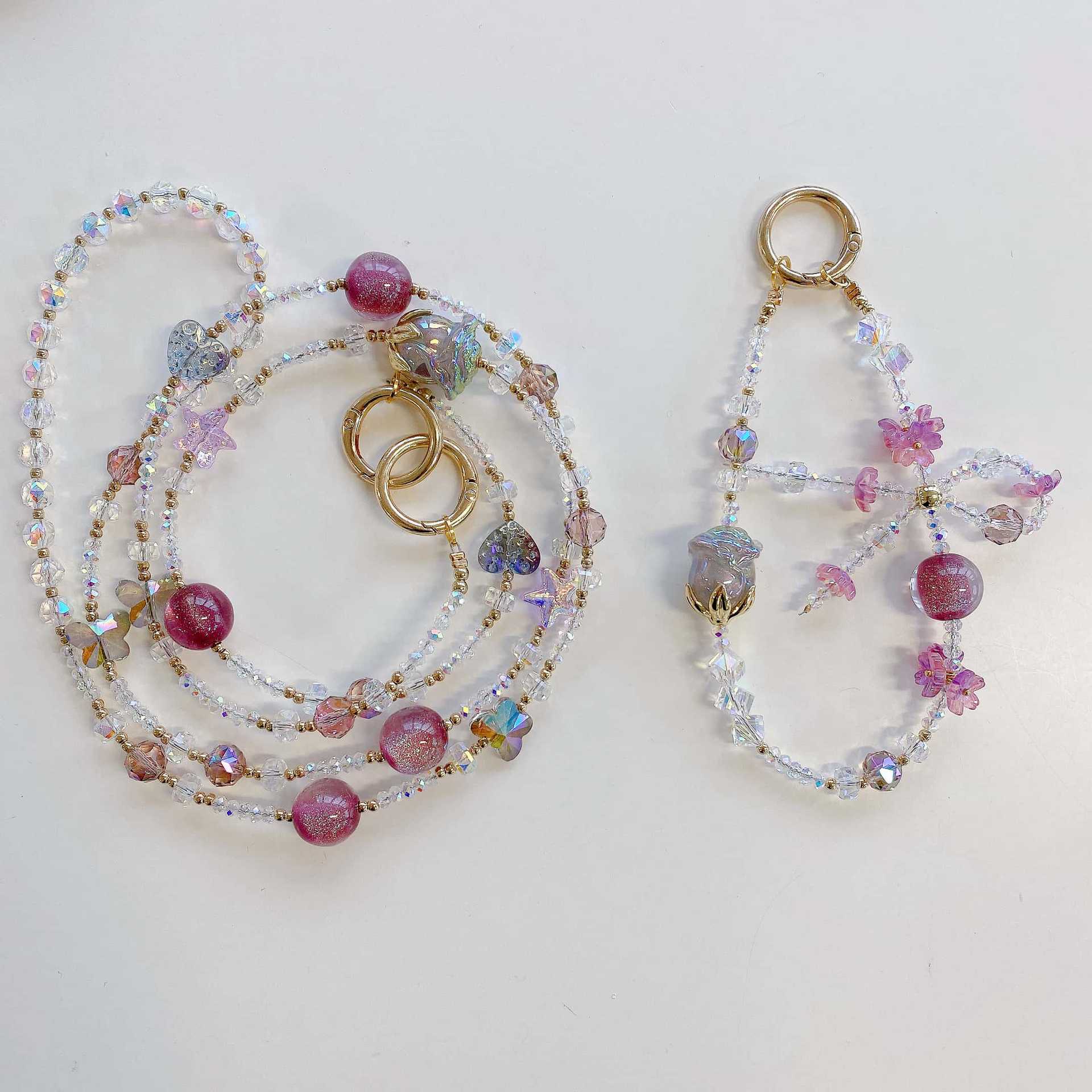 Boutique hecho a mano de alta gama teléfono móvil cadena colgante mujer tulipán sueño púrpura cadena larga moda teléfono móvil cordón largo mensajero colgante