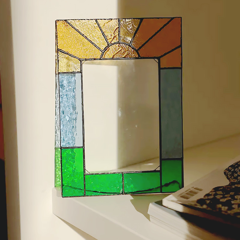 Cross-Border Rectangular Creative Wall-Mounted Colored Glass Photo Frame 4X6 Photo Frame Modern Style Handmade Photo Frame Decoration Custom-Made