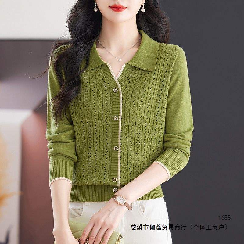 2026 early autumn new style women's stylish loose-fitting polo knit top sweater for outerwear and layering 2026 early autumn new style women's stylish loose-fitting polo knit top sweater for outerwear and layering