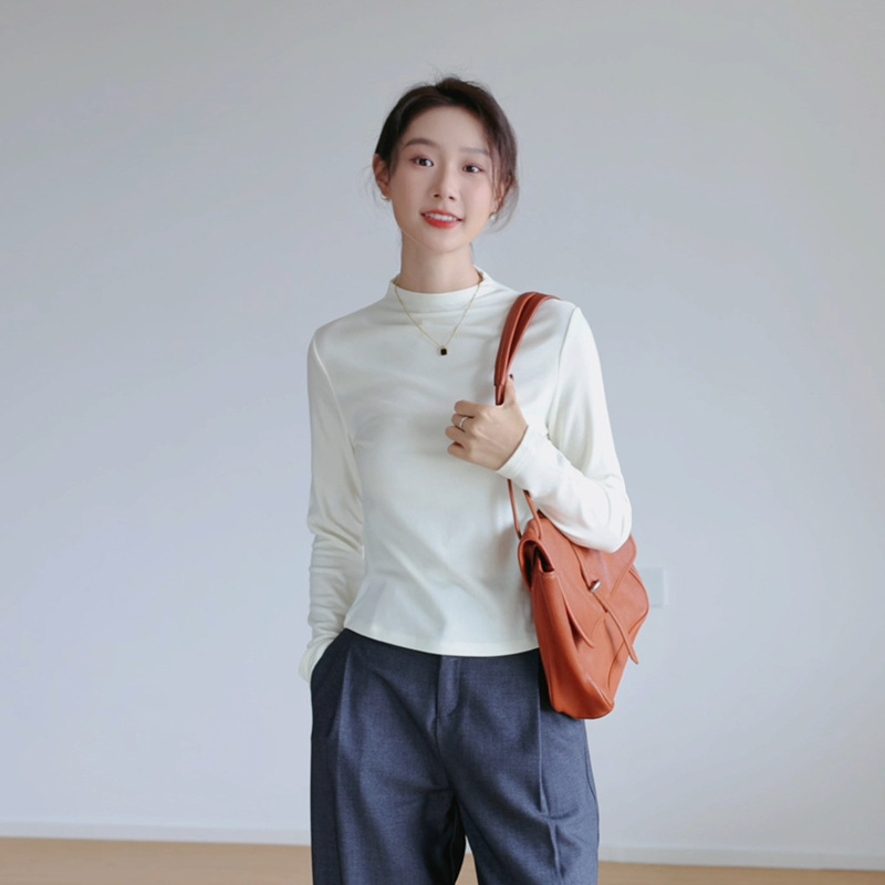 醋酸德绒羊毛T恤长袖女秋冬保暖修身内搭叠穿打底衫半高领针织衫|undefined