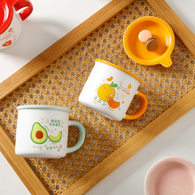 陶瓷马克杯儿童水杯家用带盖小容量高颜值水果杯子活动礼品印logo