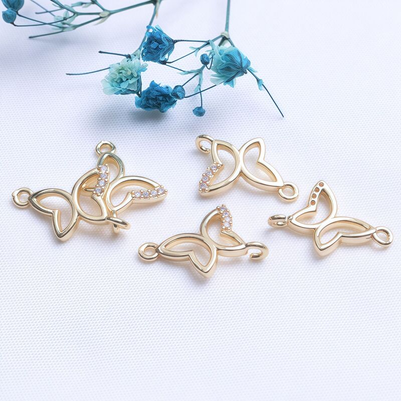 Color-Preserving 14K Gold-Filled Micro-Paved Zircon Butterfly Small Pendant Connection Pendant Accessories DIY Handmade Bracelet Accessories