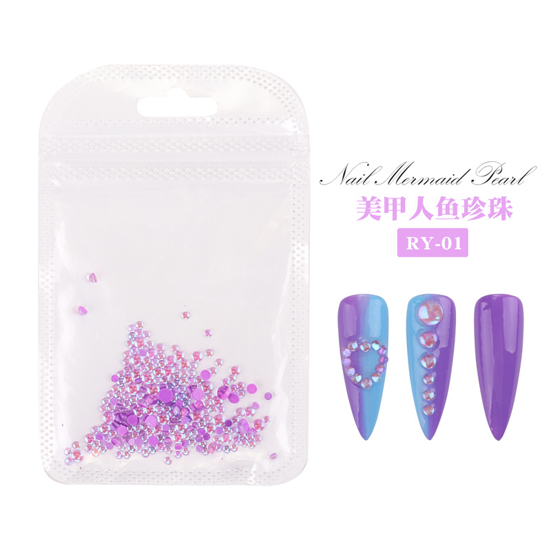 Transfronteriza nueva sirena colorida perla Aurora cristal transparente decoración de uñas joyería de uñas DIY 300 piezas en stock