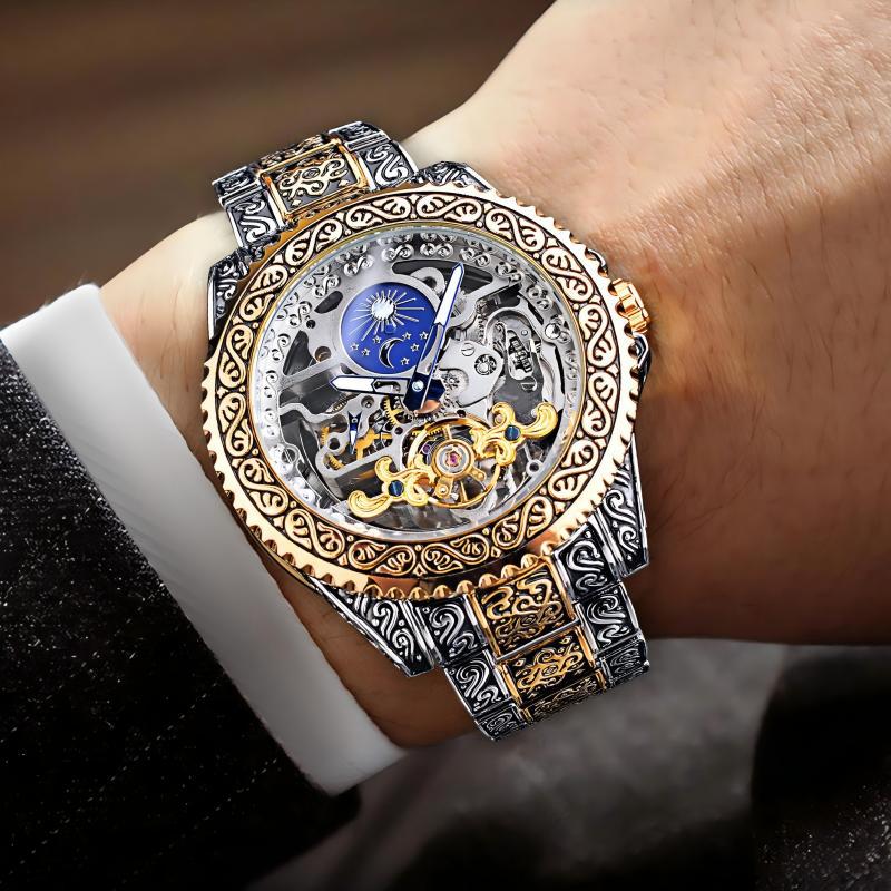 Forsining Men's Fashion High-End Carved Mechanical Watch Cross-Border Popular Retro Cut Out Automatic Mechanical Watch