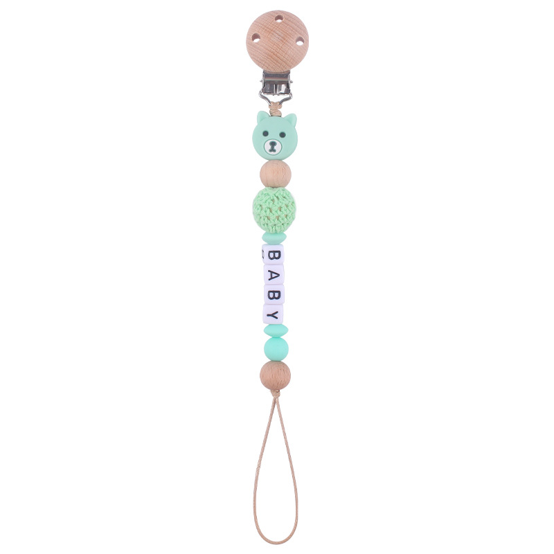 Bebé suministros calmante haya chupete clip creativo bebé DIY dibujos animados oso silicona mordedura chupete cadena