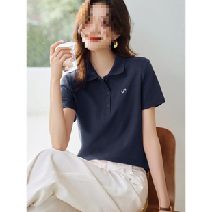H2Cpolo Collar Contrasting Color Embroidered Short-Sleeved Shirt Women's T-Shirt Summer New Style White and Sweet Age-Reducing Preppy Style Lapel Top