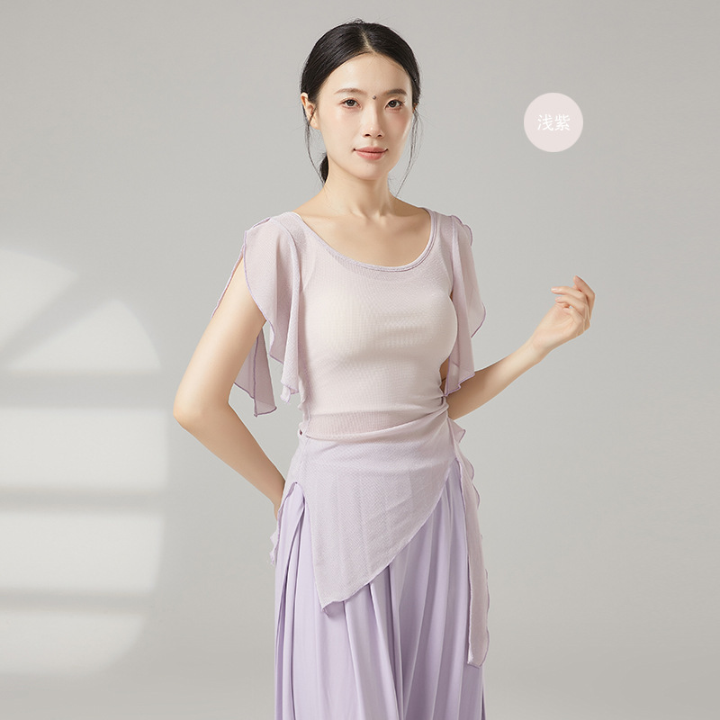 クラシックダンスガーゼ夏ボディトレーニング服女性モダンダンスダンス服女性半袖練習服トップ|undefined