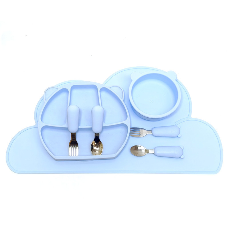 Cloud Placemat Dinner Plate Silicone Baby's Split Plate Suction Cup Supplementary Bowl Self-feeding Baby's Tableware Supplementary Spoon