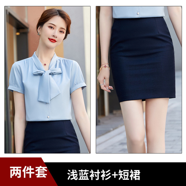 Green summer elegant professional shirt with bow