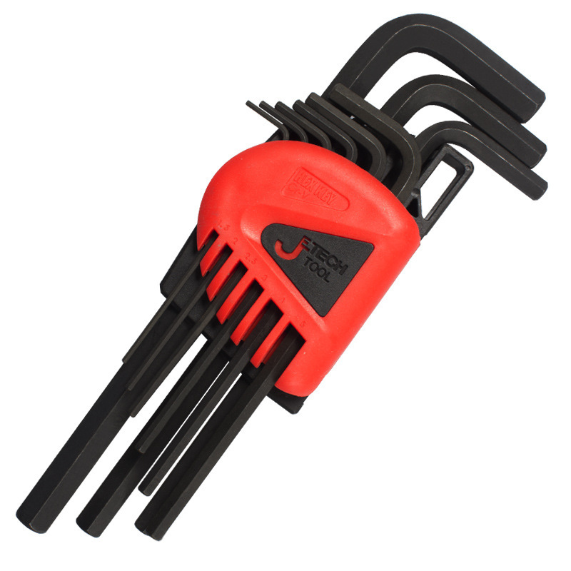 捷科PM-B9平头内六角扳手加长铬钒钢染黑加硬公制9件套1.5-10mm