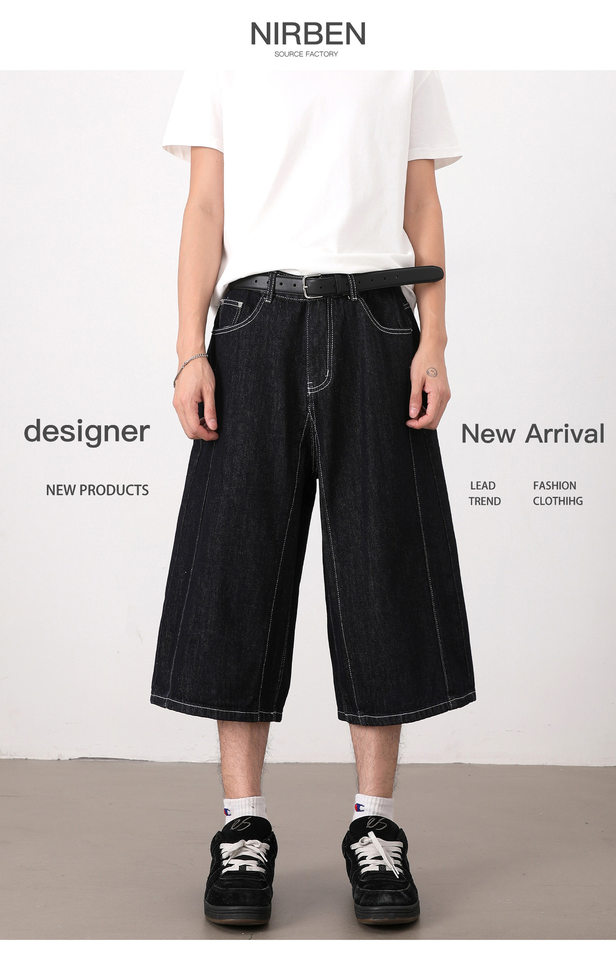 Quần jean short nam 7/10 dáng rộng suông phong cách denim cổ điển — Màu xanh da trời chi tiết 3