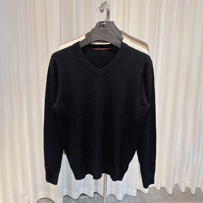 Hombres suéter de lana de cuello en V otoño y invierno nuevo color sólido pullover de punto suéter de fondo camisa casual estilo de moda de hombre