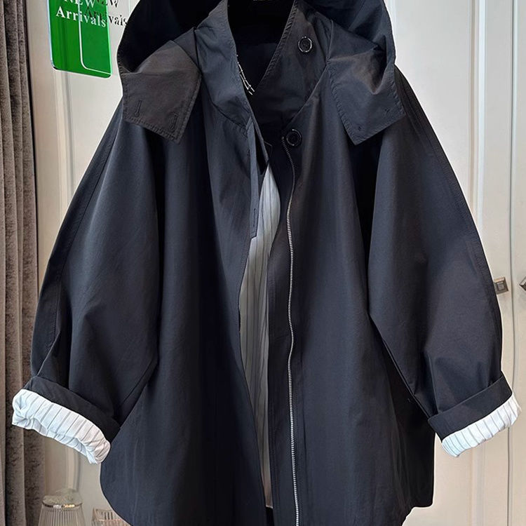 气质宽松冲锋衣连帽春季大码显瘦短外套夹克连帽百搭棒球服风衣潮|undefined