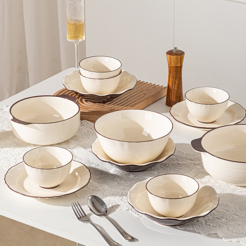 Nuevo juego de platos para el hogar simple, tazón de cerámica esmaltado de alto valor, plato de pescado, tazón de sopa, vajilla de cerámica de alta calidad