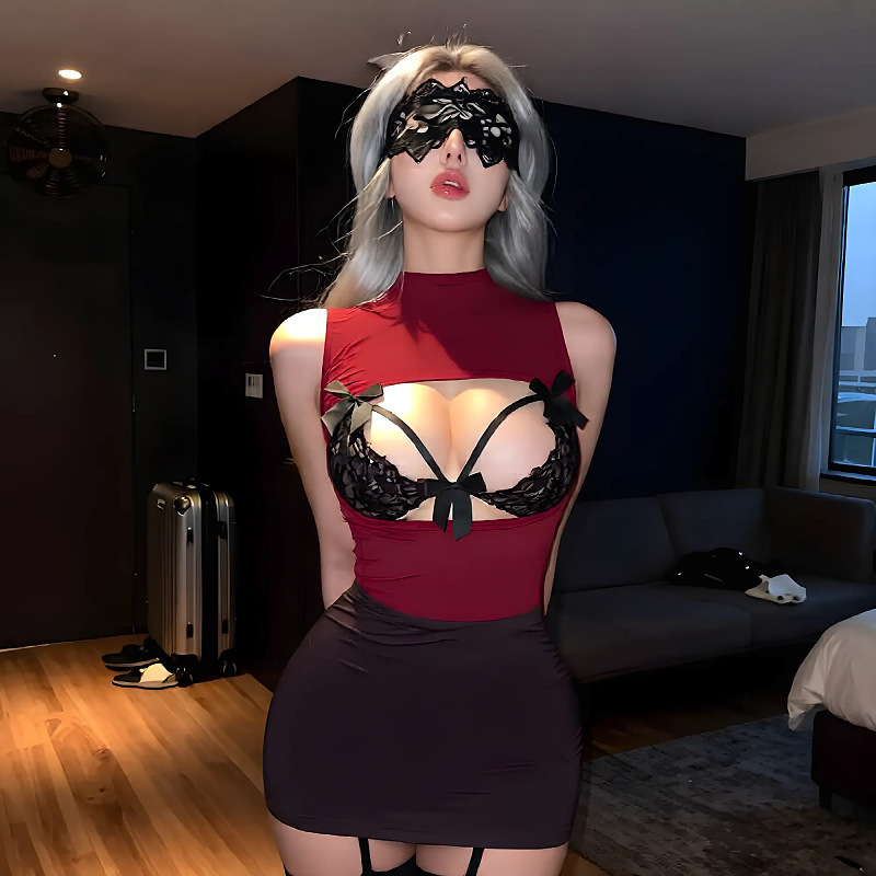 Sexy Lingerie, Sexy Secretary-Style Hip-Hugging Skirt, Pure Desire Outfit, Hollow Lace Temptation Pajamas, Women's Uniform, Nightclub