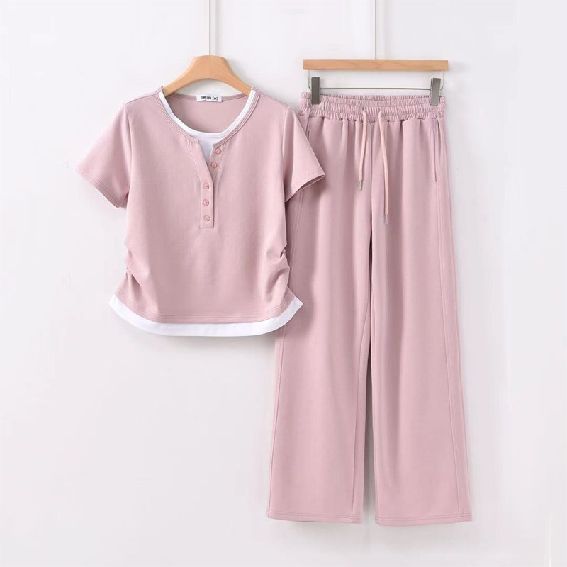 Summer Two-Piece Short-Sleeved Suit, New Korean Style, Sweet and Niche, Casual, Loose, Slimming, Wide-Leg Pants Two-Piece Set Summer Two-Piece Short-Sleeved Suit, New Korean Style, Sweet and Niche, Casual, Loose, Slimming, Wide-Leg Pants Two-Piece Set