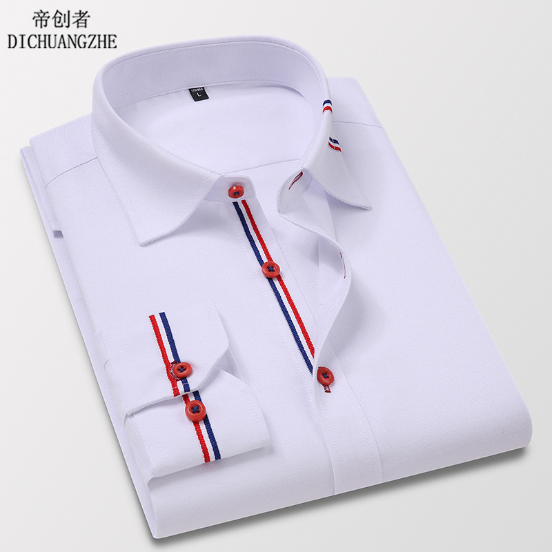 562501-Cross-border European Code Oxford Long Sleeve Shirt Ribbon Decoration
