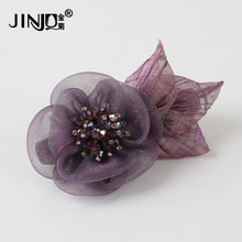 韩版绢纱花朵合金弹簧夹顶夹高档气质马尾夹女优雅发夹水晶发饰