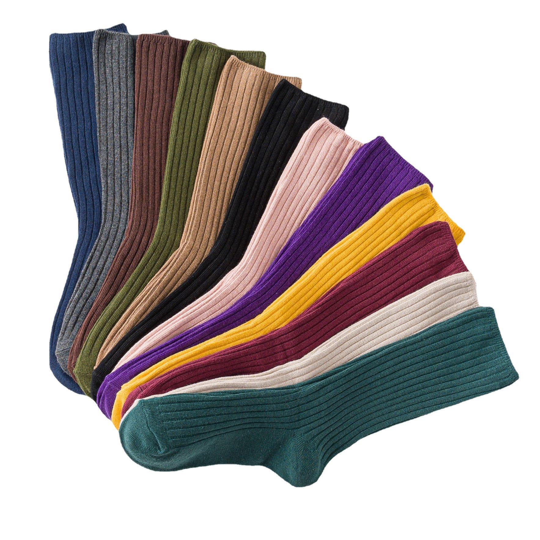 Otoño e invierno nuevos calcetines de punto doble calcetines de mujer de color sólido con cordón de cordón calcetines de algodón japonés rayas verticales calcetines de mujer de media pantorrilla