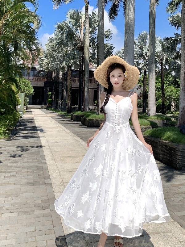 Jacquard Moonlight Brandy Sling dress Summer New Entry Luxury Niche Design Tight Waist Dress