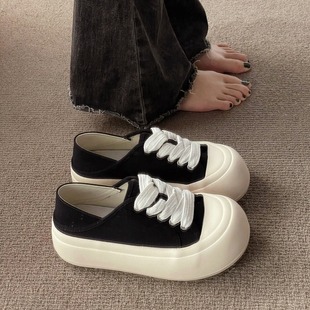 Ugly Cute Big Head Bread Shoes Women's Chic Shoes All-match 2023 Autumn New Arrival Canvas Shoes Thick Sole White Shoes
