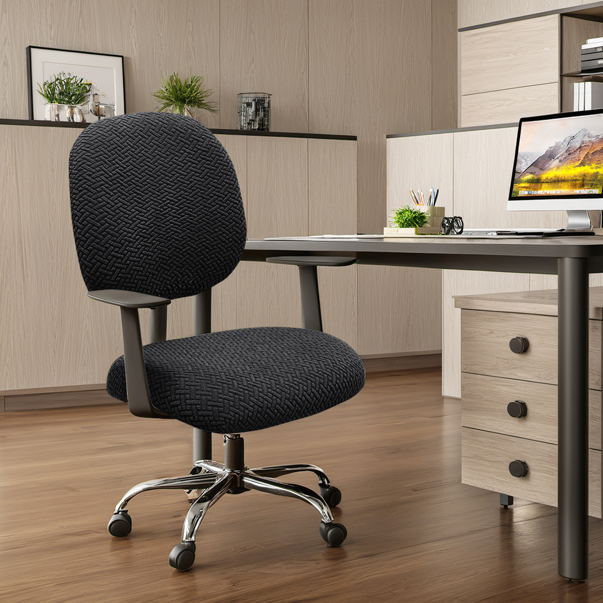 Transfronterizos sólidos rayas cubierta de silla elástica jersey jacquard cubierta de silla de oficina cubierta de silla antideslizante cubierta