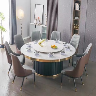 Hotel Customized Electric Large Round Table Rock Plate Desktop Hot Pot Induction Cooker Dining Table
