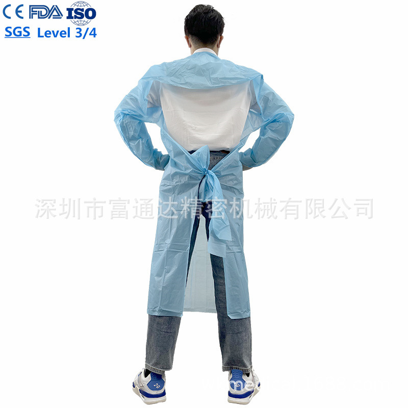 FDA510K一次性CPE拇指扣隔离衣用于美容院口腔医院手术室EN14