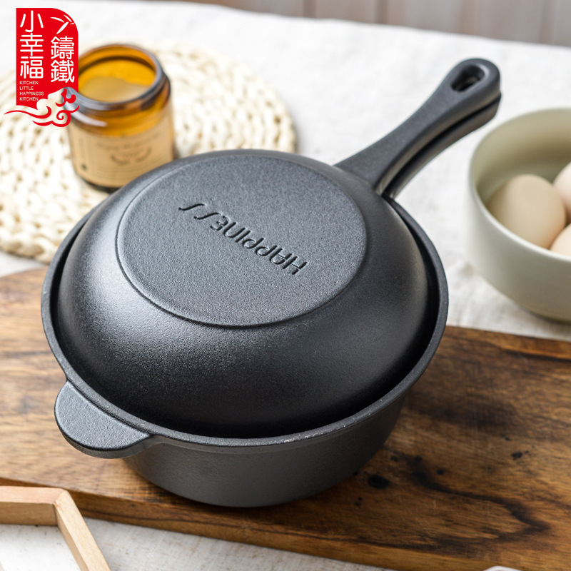 Small Happiness cast iron 18cm dual-purpose pot non-coated non-rust enamel pot kitchen dual-purpose frying pan small soup pot