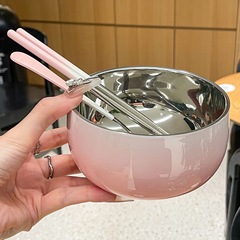 カラー304ステンレスボウルレトロ家庭用子供深み厚い断熱二層ボウルスープ茶碗パーマ防止手
