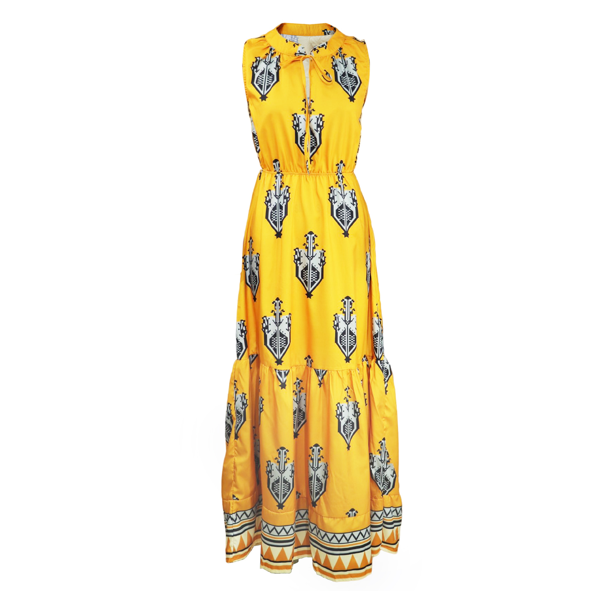 FD951 In Stock Cross-Border Women's Fashion 2025 Summer New Elegant Sleeveless Mid-Length Bohemian Print Dress_ecoleips.com