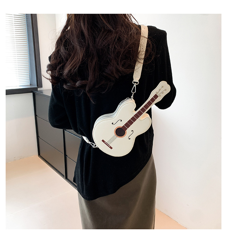 396g Weight Polyester Lining Material Zipper Closure Type Single Shoulder Strap Strap Type Shoulder Bag Bags Type Street, Shopping Occasion Pu Leather Material Guitar Pattern All Seasons Season Women's Gender Streetwear Style Oval Shape Small Size Women's Small Pu Leather Guitar Streetwear Oval Zipper Shoulder Bag 13