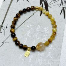 金霸大综合天然金虎眼石黄水晶原创设计手链女款原石茶晶水晶手串