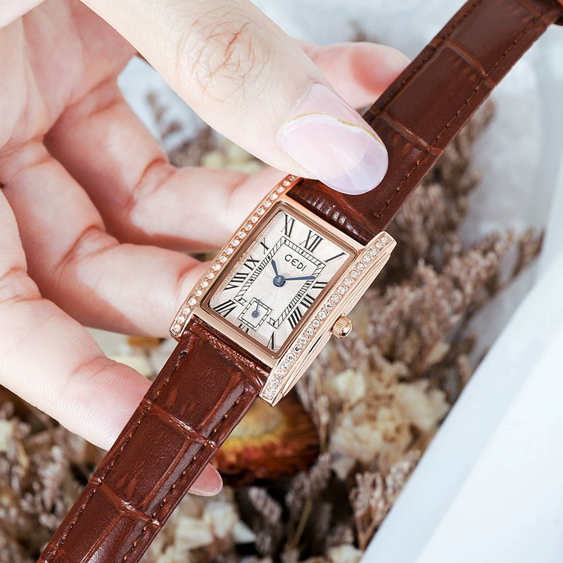 歌迪 Retro square watch, quartz belt, high-quality style