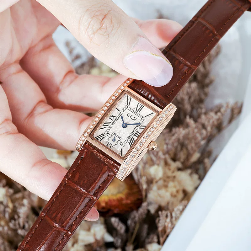 歌迪 Retro square watch, quartz belt, high-quality style