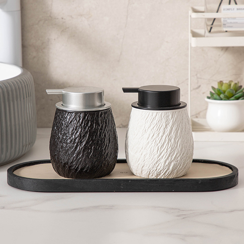 Dispensador de jabón cerámico tipo espuma con diseño de piedra, para gel de ducha y champú, botella de cerámica recargable de estilo nórdico.