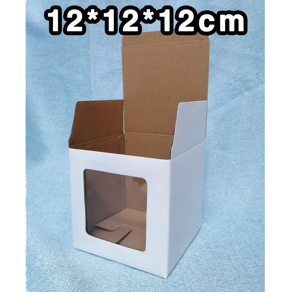 现货 12*12*12cm F瓦白色正方形纸盒 加厚正方形PVC开窗纸盒