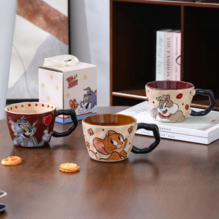 Tom and Jerry Cartoon Handle Mug Girls Office Ceramic Coffee Cup Home Breakfast Oatmeal Cup