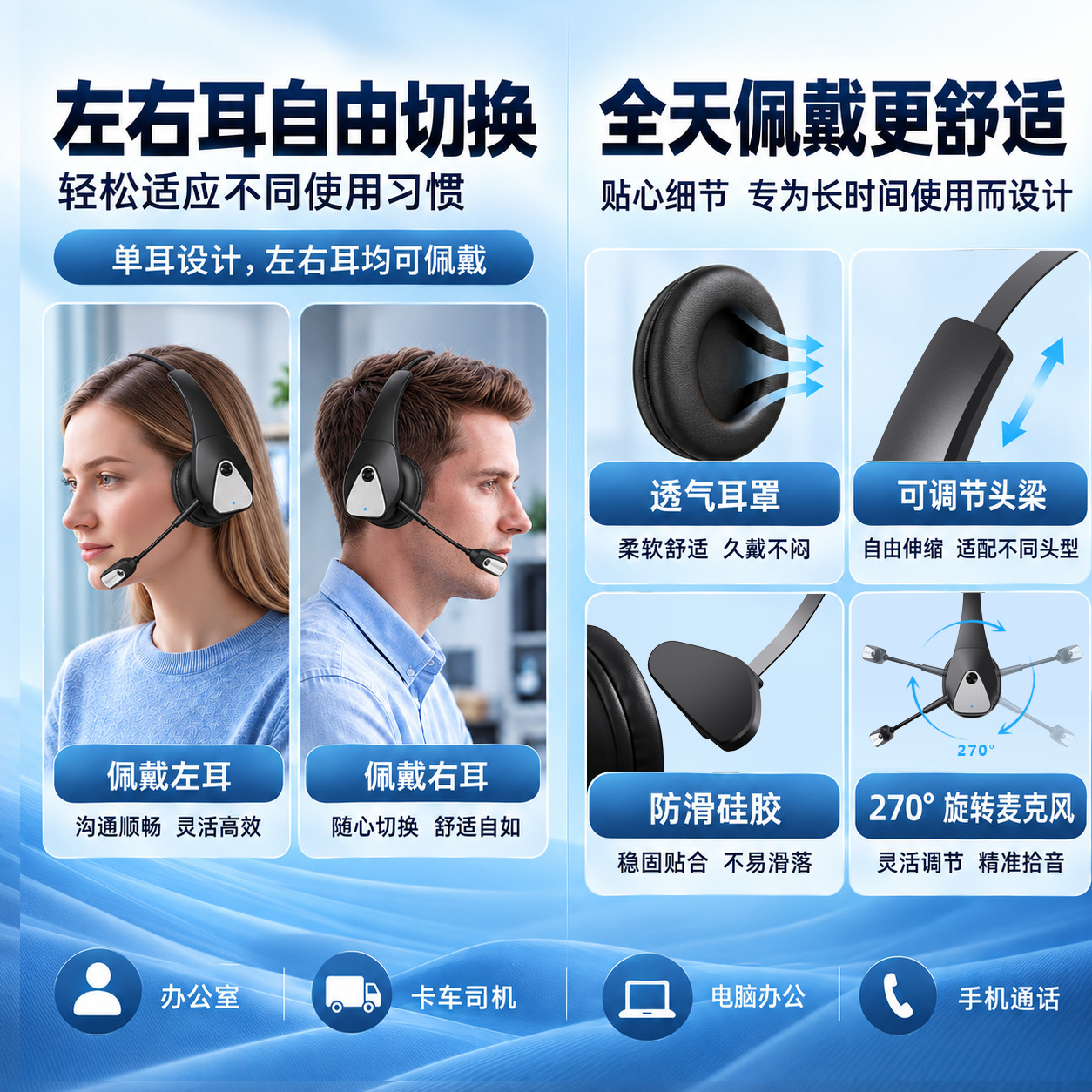 Bluetooth Headphones 2026 New Model Business Conference Noise Cancelling Truck Driver Long Battery Life Over-Ear Wireless Bluetooth Headphones