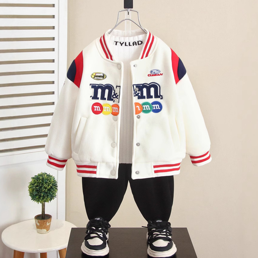 6526 niño rufián guapo motocicleta uniforme de béisbol más chaqueta de terciopelo 2025 otoño e invierno nuevo estilo chaqueta gruesa para niños top