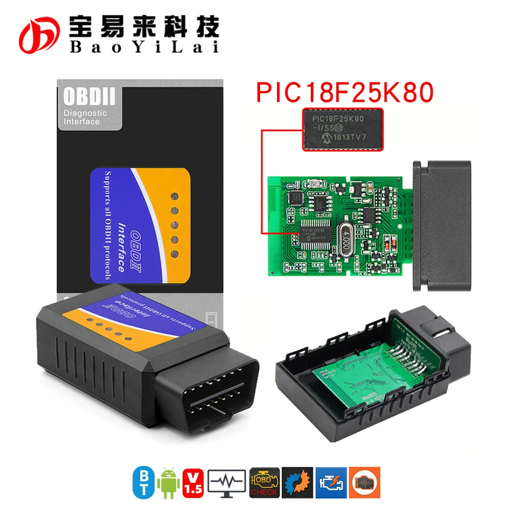 Диагностический сканер MINI 327 Bluetooth 2.0 с чипом 25K80 ELM OBD 1.5 для автомобилей