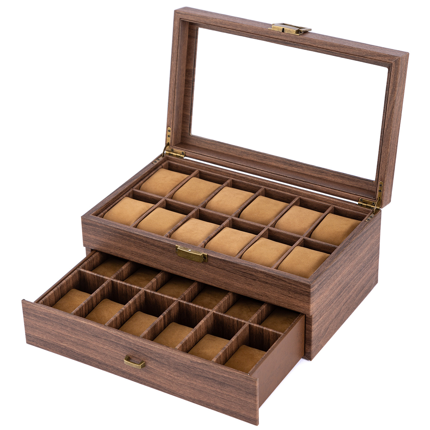 Amazon Venta caliente caja de regalo pu vintage madera grano cuero reloj caja de embalaje caja de colección caja de almacenamiento en stock al por mayor