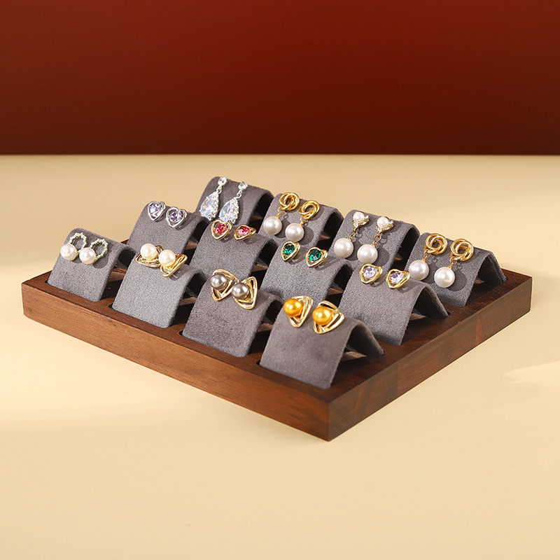 Walnut wood earring organizer jewelry rack earstud holder desk earring pendant display stand stall props accessory showcase