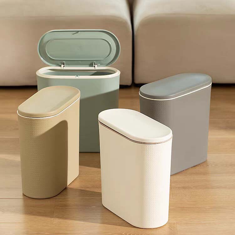 Narrow Gap Trash Can for Home Use in Toilet and Bathroom, Press-Type with Lid, Suitable for Living Room and Kitchen, Ultra-Narrow Wastebasket for Paper