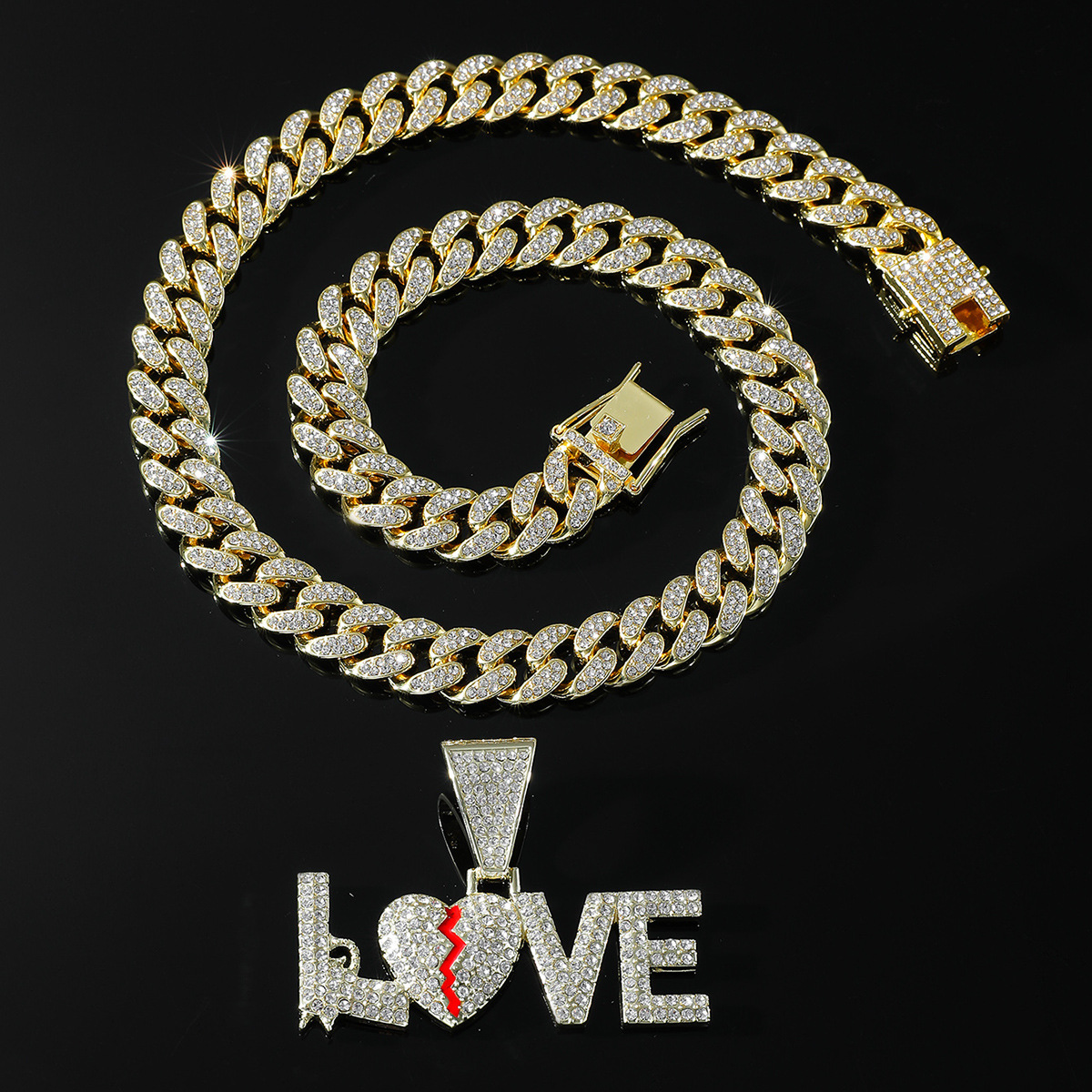 Hip Hop Amor Aleación Enchapado Embutido Diamantes De Imitación Hombres Collar Colgante Collar Colgante display picture 5