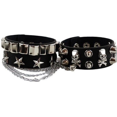 New Cool Girl Punk PU Leather Rivet Bracelet Personality Skull Street Dance Accessory Hip-Hop Bracelet Wide Cuff Trendy for Men