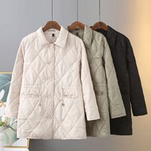 大码女装中长款保暖菱格翻领棉衣外套胖mm冬季显瘦遮肉棉服56425