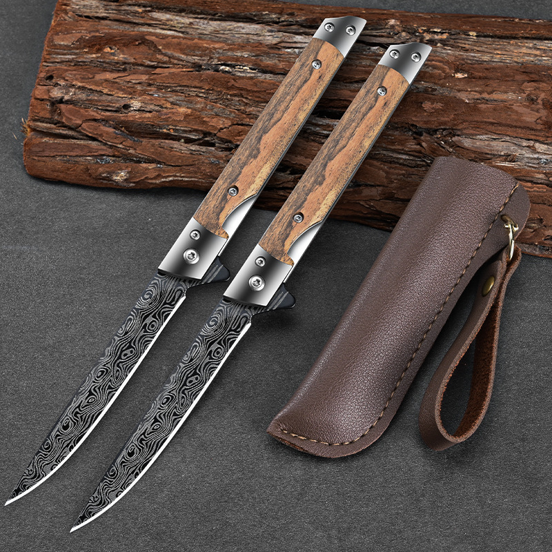 Cuchillo de acero de Damasco cuchillo de fruta portátil cuchillo de fruta portátil cuchillo afilado al aire libre de alta dureza Yangjiang