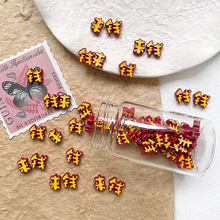 【钱来】字体串珠喜气红色黄色双面合金烤漆串珠diy通孔散珠配件