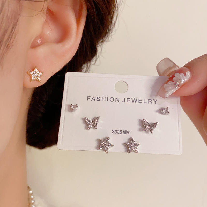 Vacuum Plating Gold Plating Process 1 Set Simple Style Star Butterfly Copper Zircon Vacuum Plating 14K Real Gold Plated Women's Ear Studs